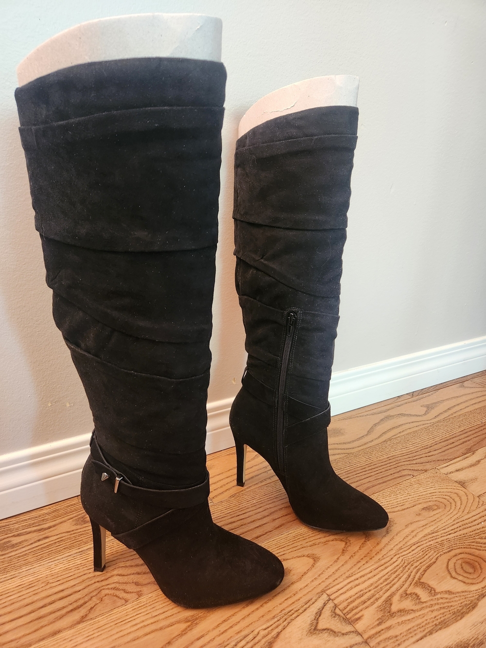 Women's Black Suede High Heel Knee Boots